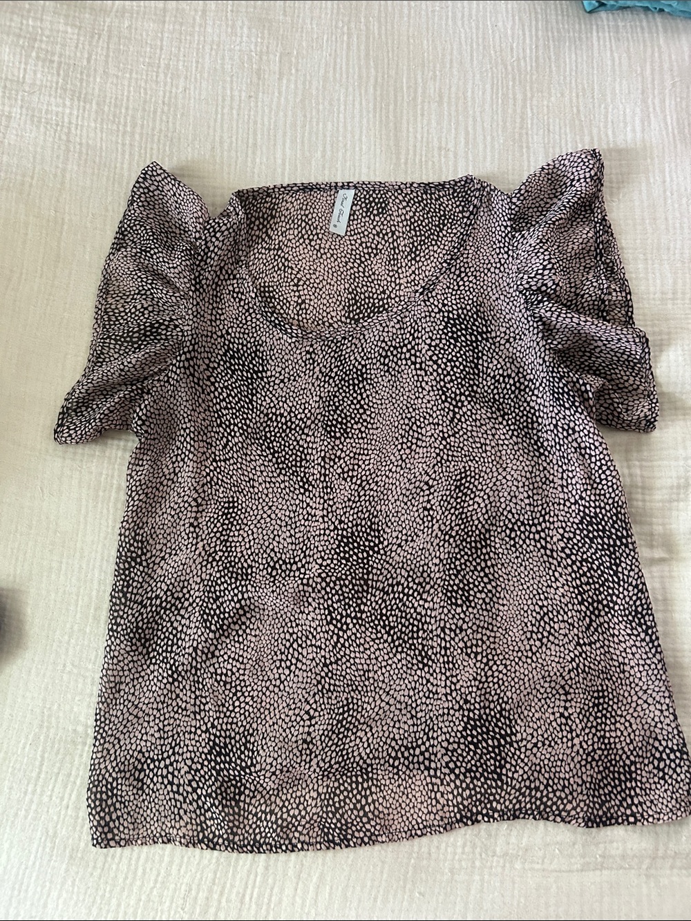 Final Touch Black & Light Pink Dot Print Ruffle Sleeve Top